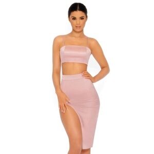 Oh Polly -THIGH SPLIT SATIN TWO PIECE IN BLUSH